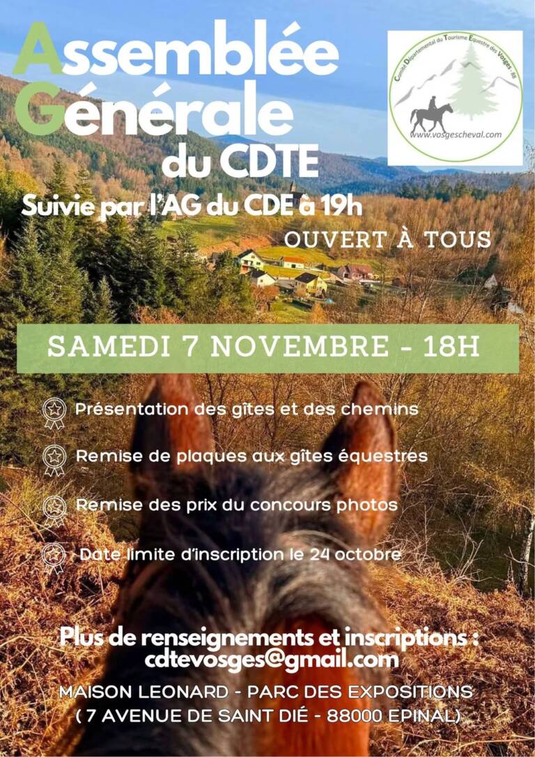 Affiche de l’assemblée générale du CDTE des Vosges, le 7 novembre 2026 à 18 h à Épinal